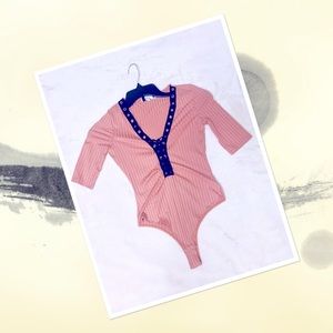 Pink and Black Iris Body Suit Top